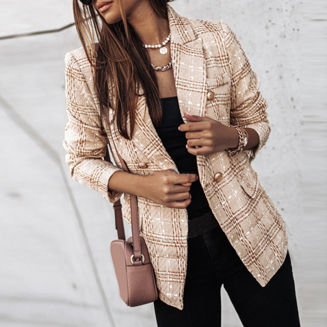 Adia | Blazer à carreaux à double boutonnage et manches longues