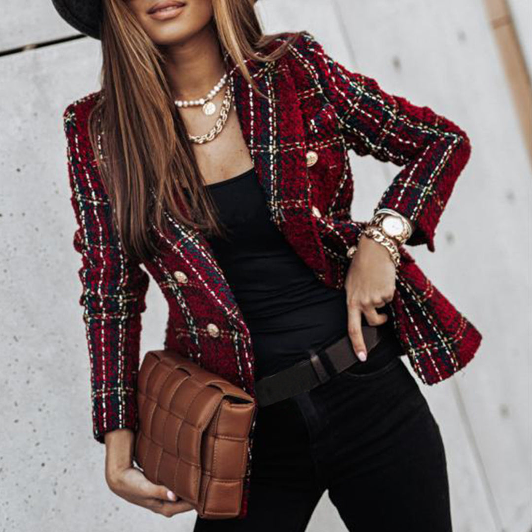 Adia | Blazer à carreaux à double boutonnage et manches longues
