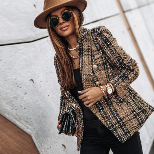 Adia | Blazer à carreaux à double boutonnage et manches longues